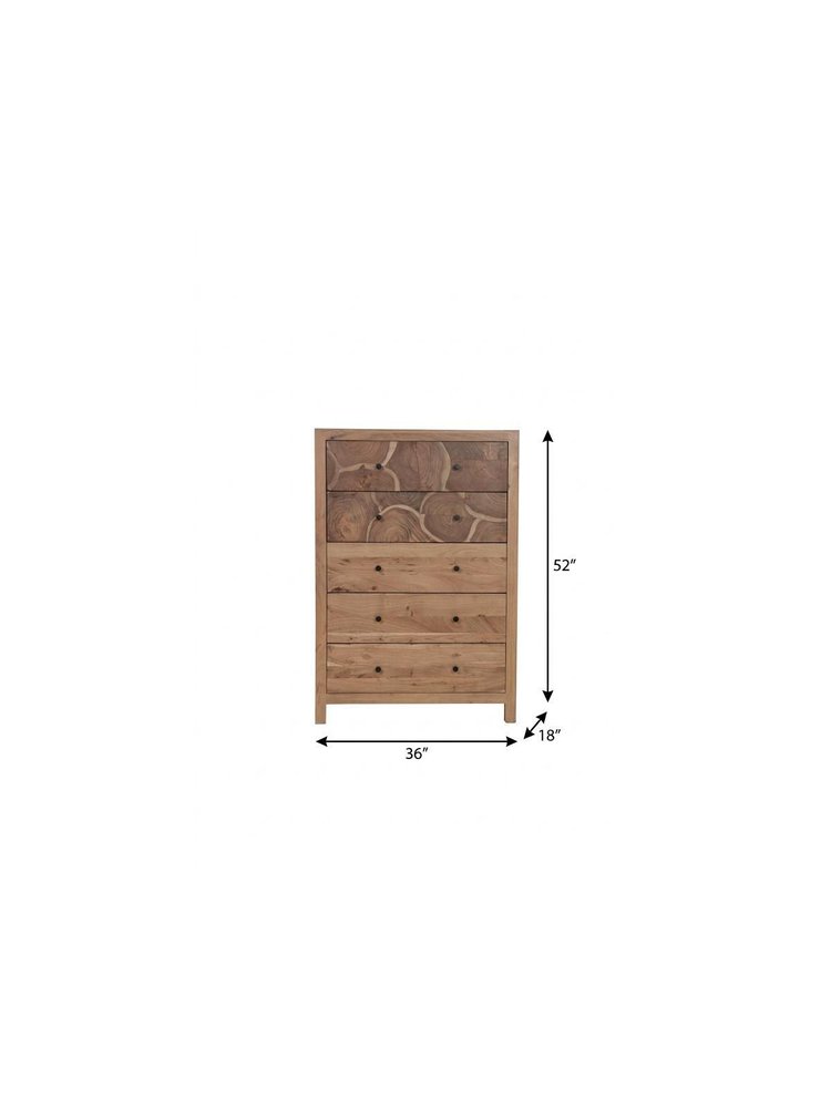 36" Natural Live Edge Solid Wood Five Drawer Lingerie Chest HomeRoots