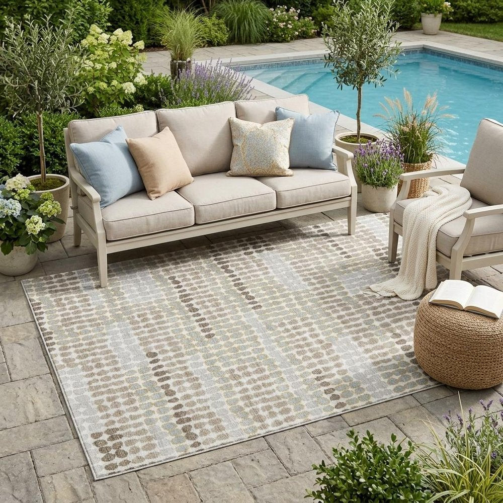 5' X 8' Ivory And Silver Geometric Washable Indoor Outdoor Area Rug HomeRoots