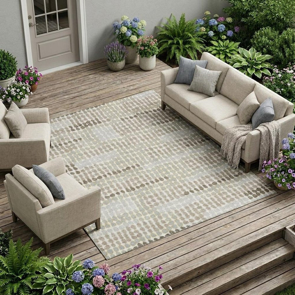 8' X 10' Ivory And Silver Geometric Washable Indoor Outdoor Area Rug HomeRoots