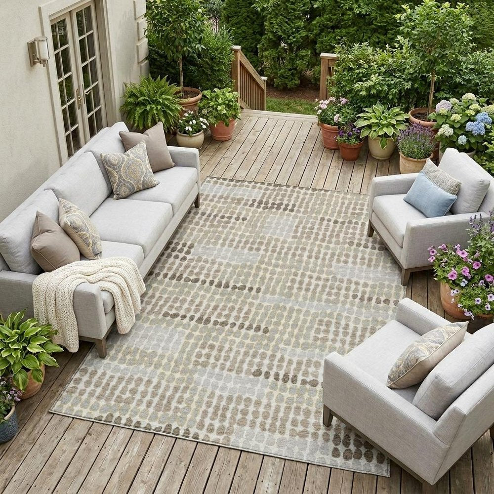 10' X 14' Ivory And Silver Geometric Washable Indoor Outdoor Area Rug HomeRoots
