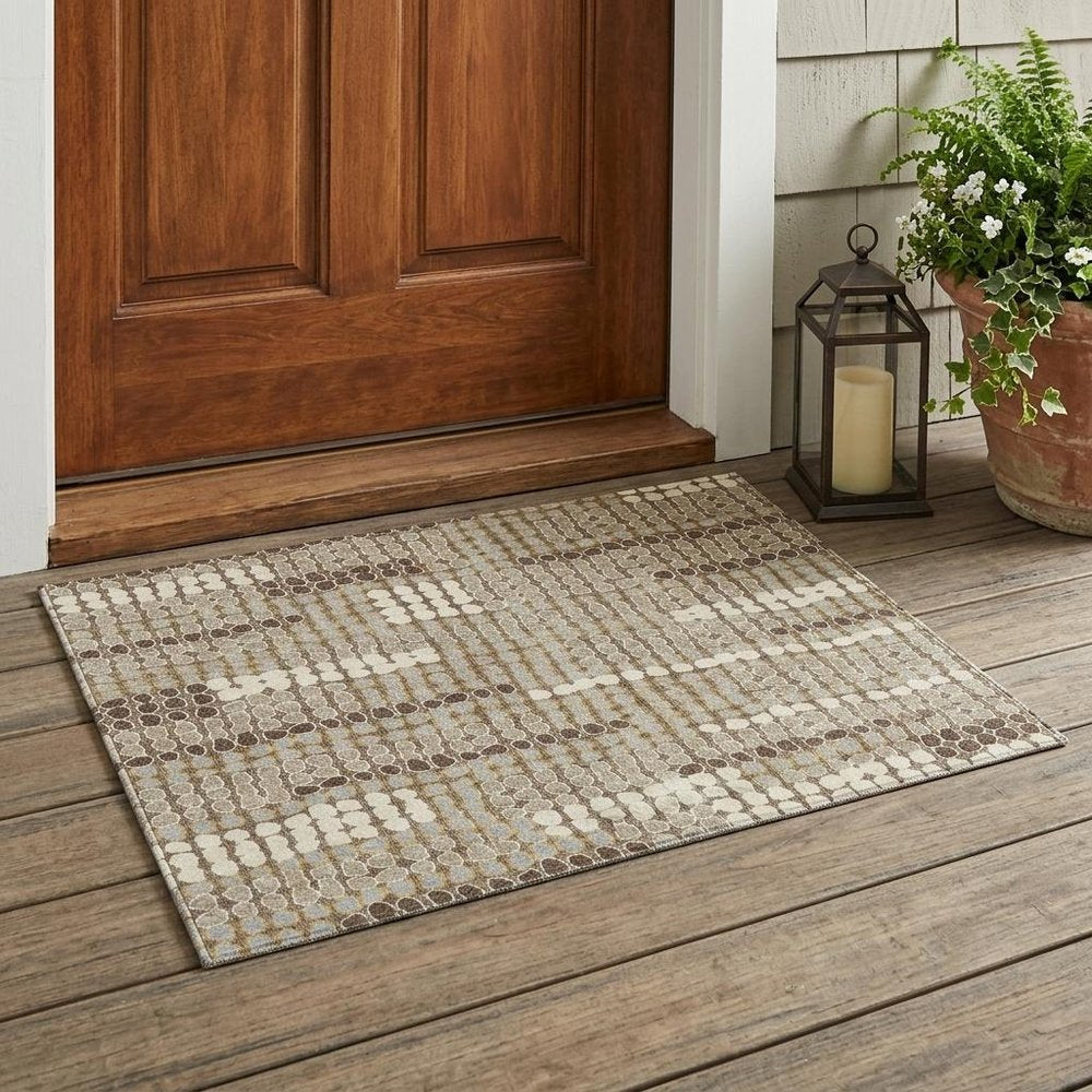 3' X 5' Brown And Beige Geometric Washable Indoor Outdoor Area Rug HomeRoots