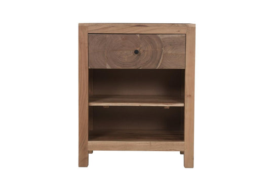 30" Natural Solid Wood Square Live Edge One Drawer Nightstand