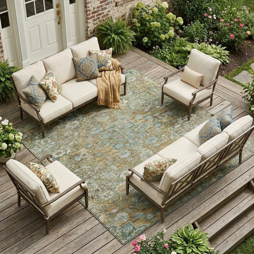 8' X 10' Green And Brown Floral Medallion Washable Indoor Outdoor Area Rug HomeRoots