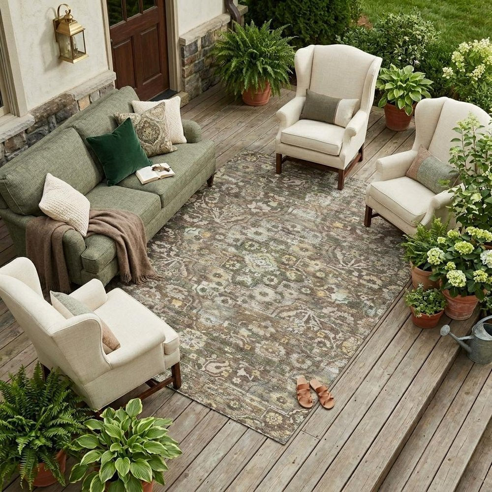 9' X 12' Chocolate And Brown Floral Medallion Washable Indoor Outdoor Area Rug HomeRoots