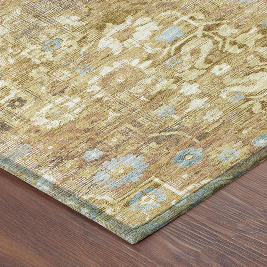 5' X 8' Gold And Copper Floral Medallion Washable Indoor Outdoor Area Rug