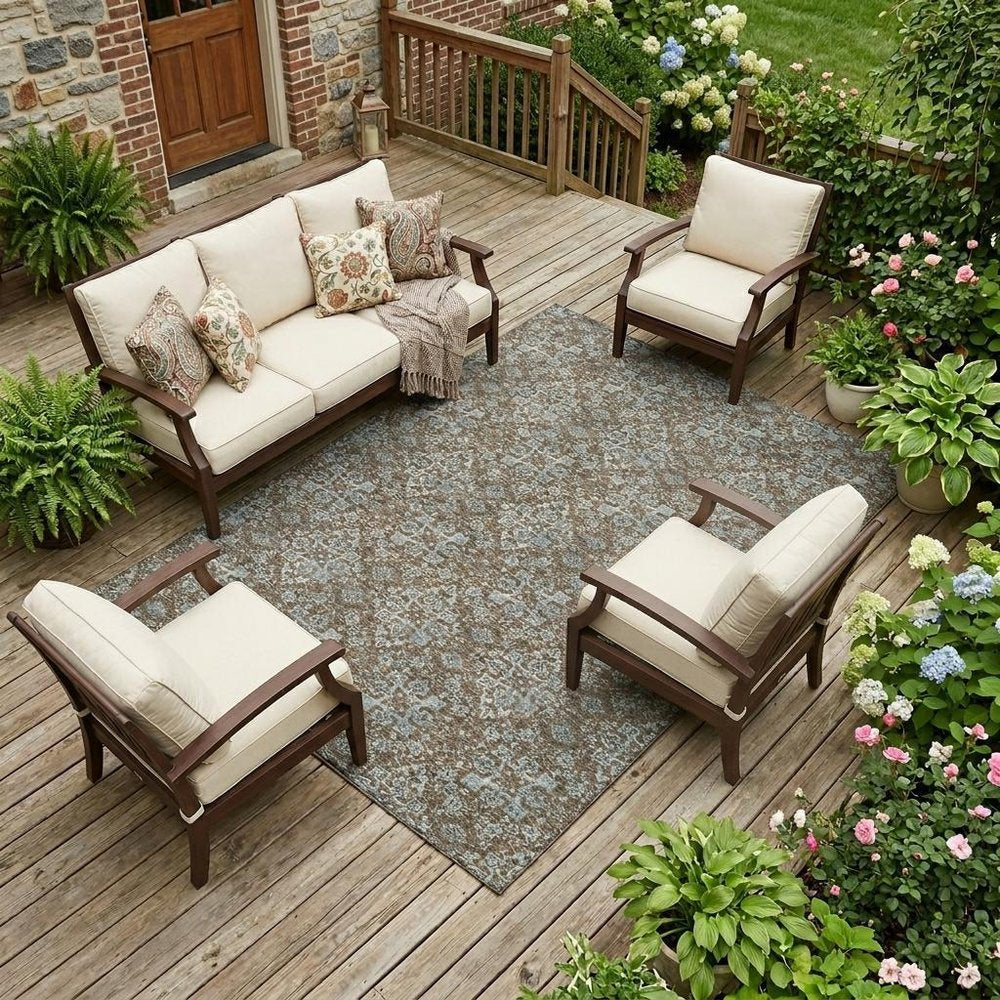 10' X 14' Chocolate And Brown Damask Washable Indoor Outdoor Area Rug HomeRoots