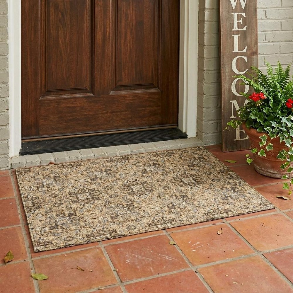3' X 5' Copper And Orange Damask Washable Indoor Outdoor Area Rug HomeRoots
