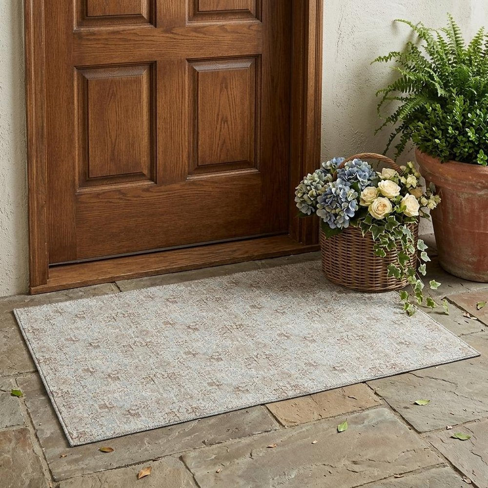 3' X 5' Ivory And Silver Damask Washable Indoor Outdoor Area Rug HomeRoots