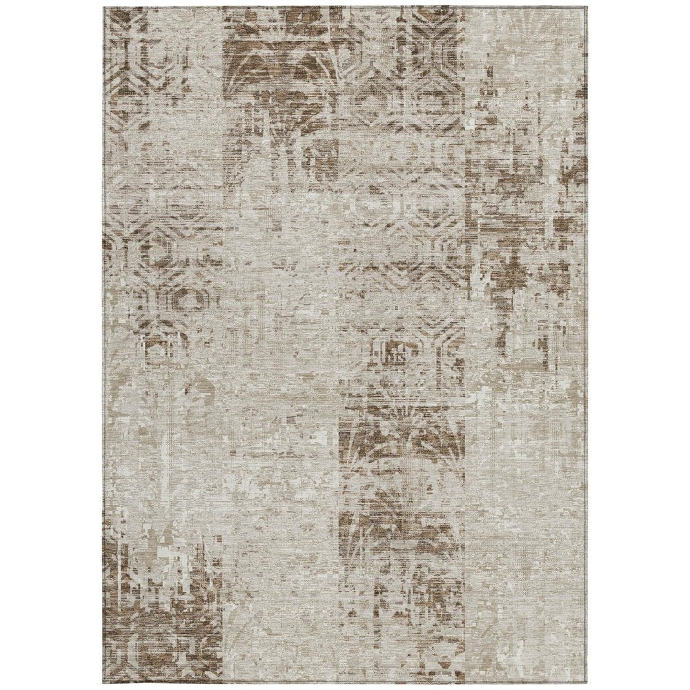 5' X 8' Beige And Brown Abstract Washable Indoor Outdoor Area Rug