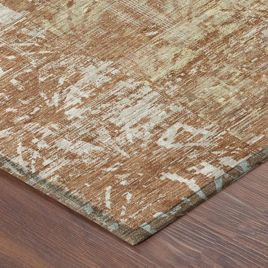10' X 14' Orange And Beige Abstract Washable Indoor Outdoor Area Rug