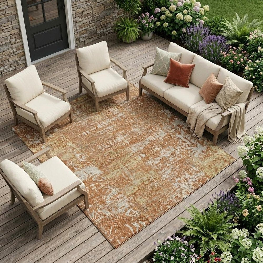 10' X 14' Orange And Beige Abstract Washable Indoor Outdoor Area Rug HomeRoots