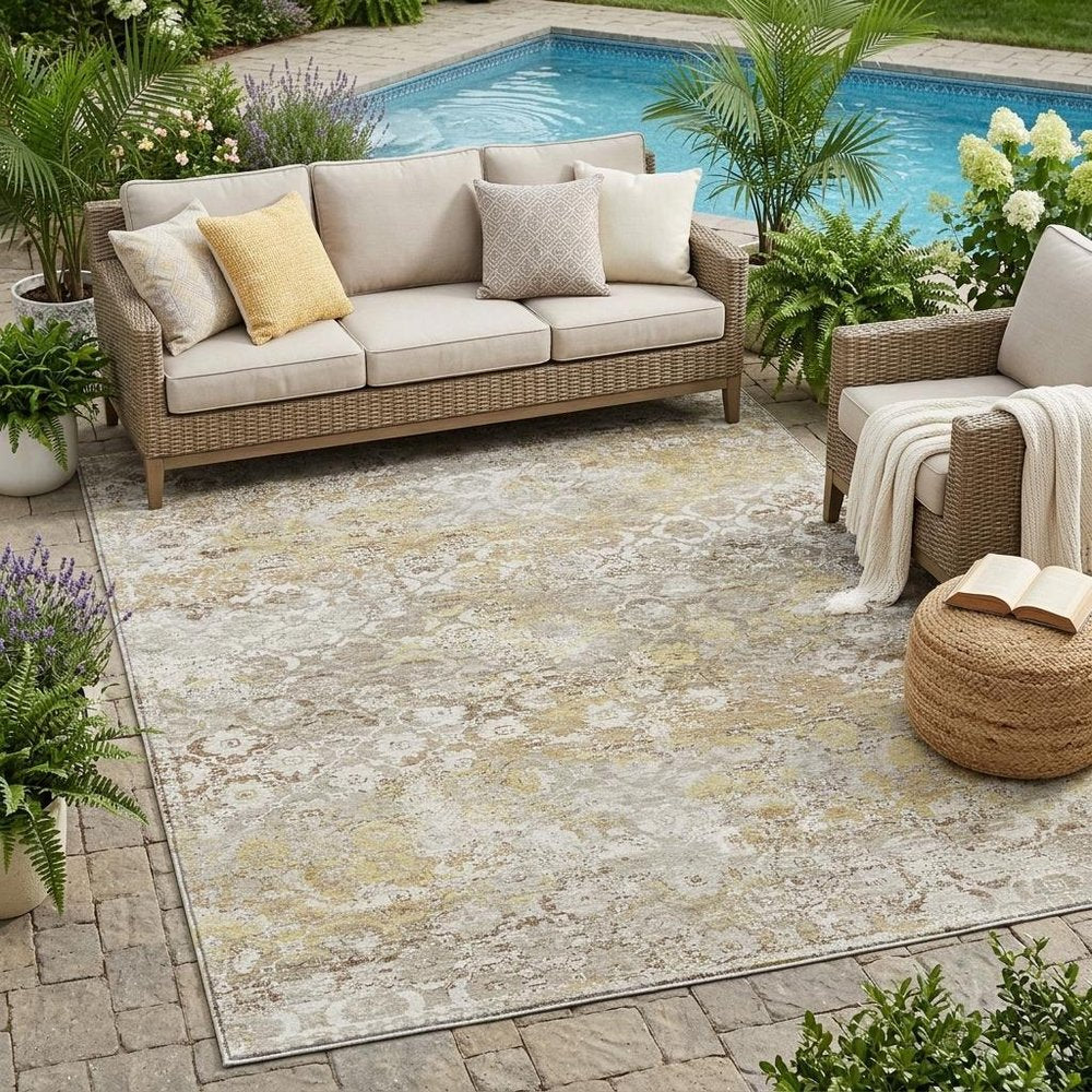 5' X 8' Ivory And Silver Floral Medallion Washable Indoor Outdoor Area Rug HomeRoots