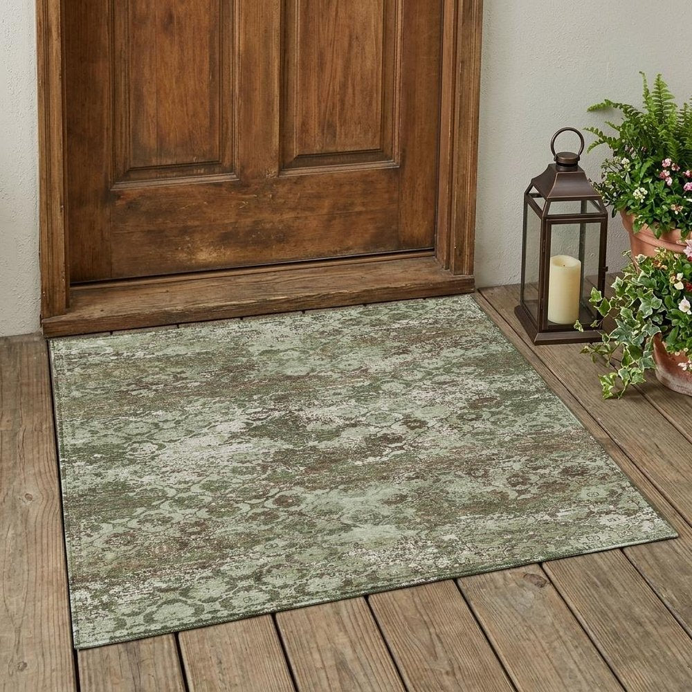 3' X 5' Olive Green And Green Floral Medallion Washable Indoor Outdoor Area Rug HomeRoots