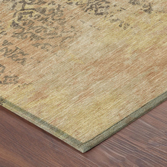 5' X 8' Copper And Orange Abstract Washable Indoor Outdoor Area Rug