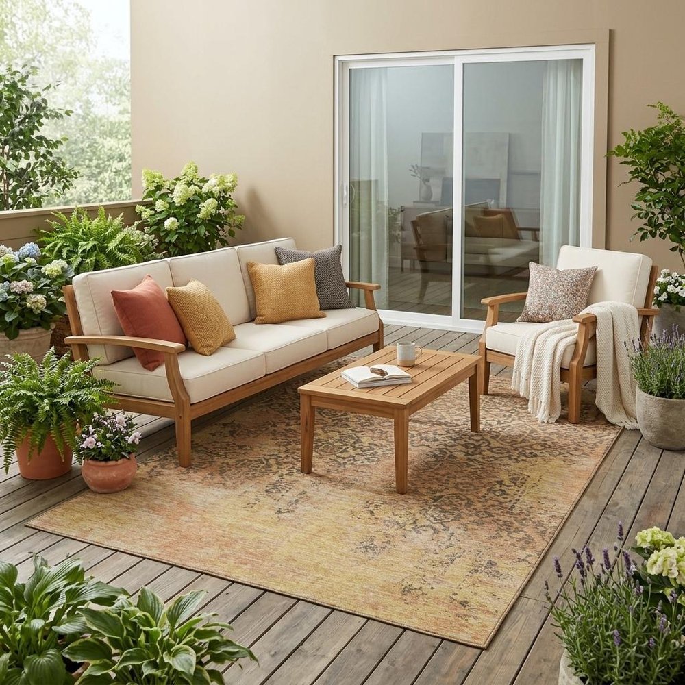 5' X 8' Copper And Orange Abstract Washable Indoor Outdoor Area Rug HomeRoots