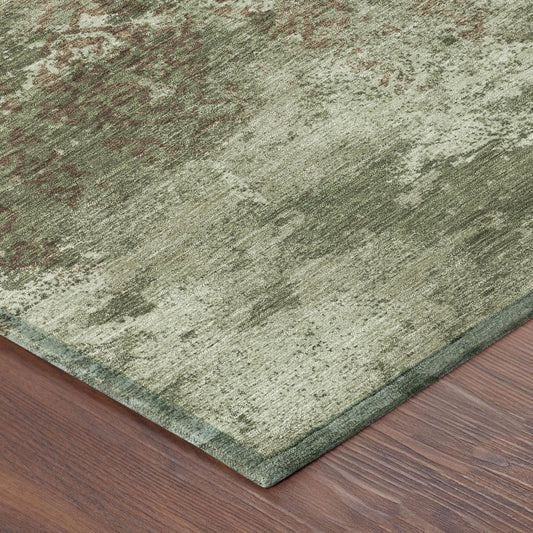 3' X 5' Olive Green And Green Abstract Washable Indoor Outdoor Area Rug