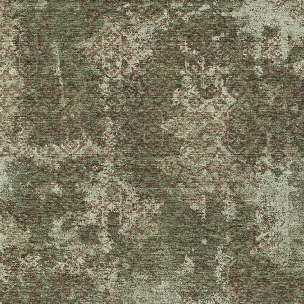 5' X 8' Olive Green And Green Abstract Washable Indoor Outdoor Area Rug