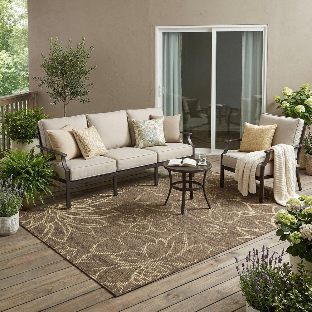 5' X 8' Chocolate And Brown Floral Washable Indoor Outdoor Area Rug HomeRoots
