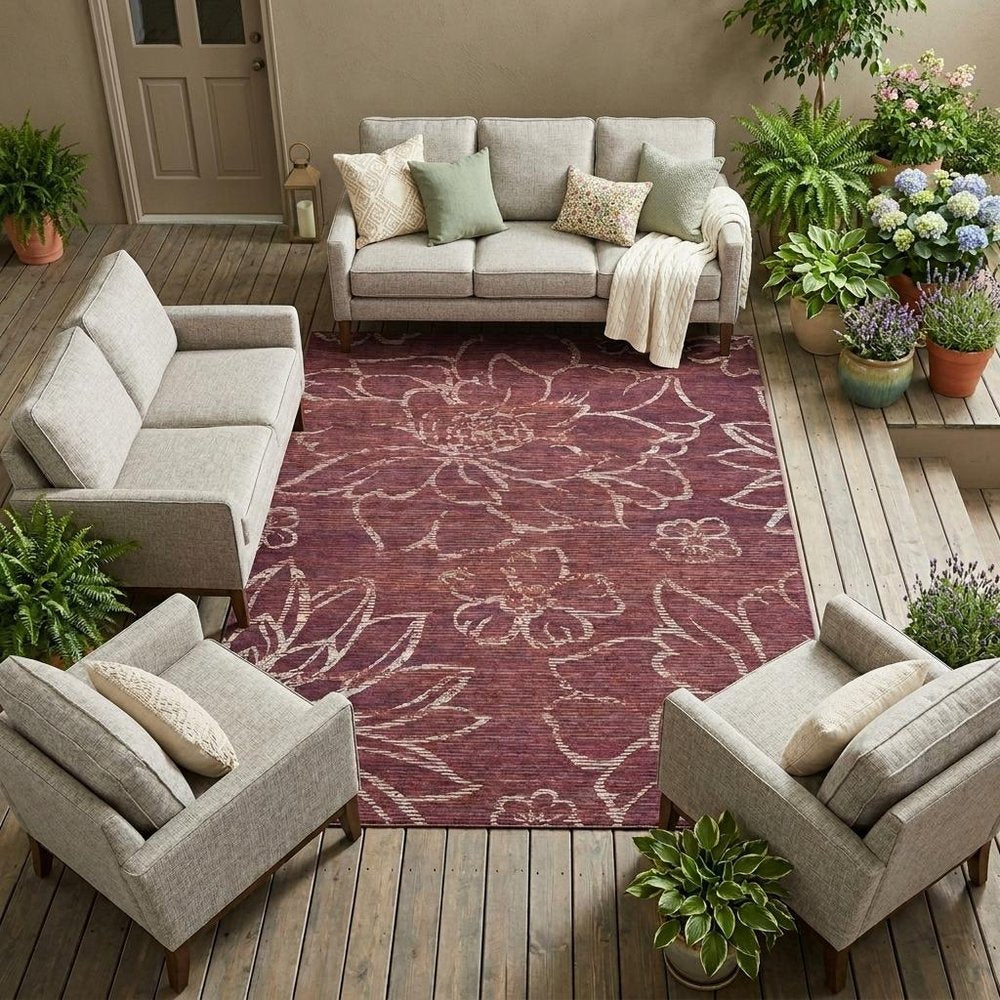 9' X 12' Eggplant And Purple Floral Washable Indoor Outdoor Area Rug HomeRoots
