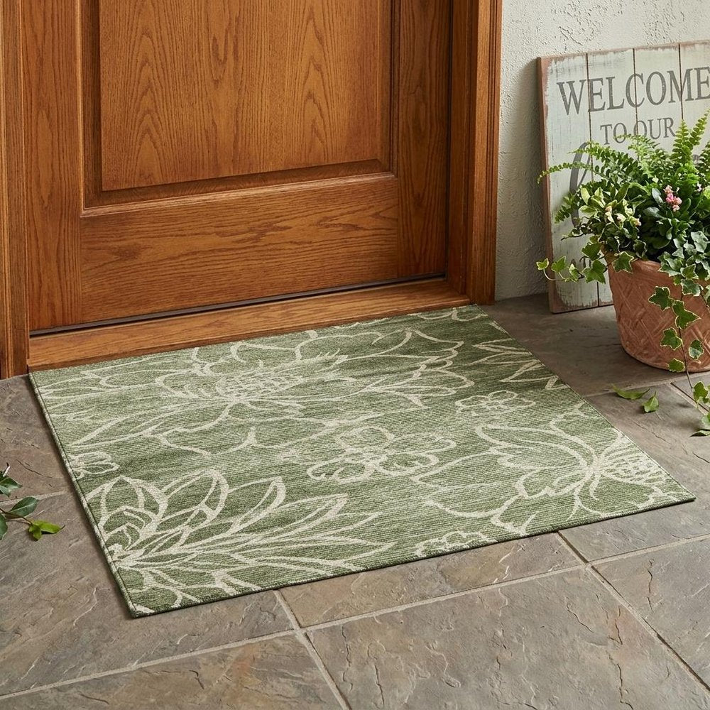 3' X 5' Olive Green And Green Floral Washable Indoor Outdoor Area Rug HomeRoots