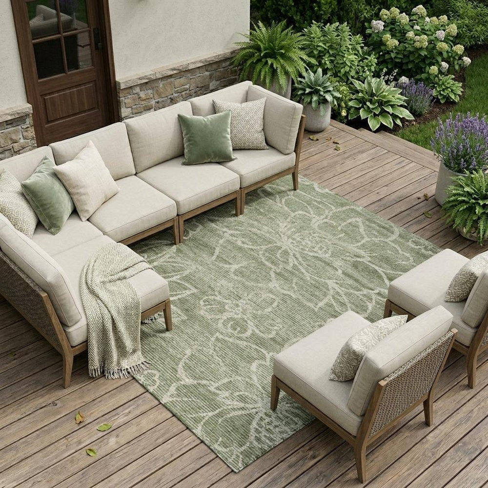 10' X 14' Olive Green And Green Floral Washable Indoor Outdoor Area Rug HomeRoots