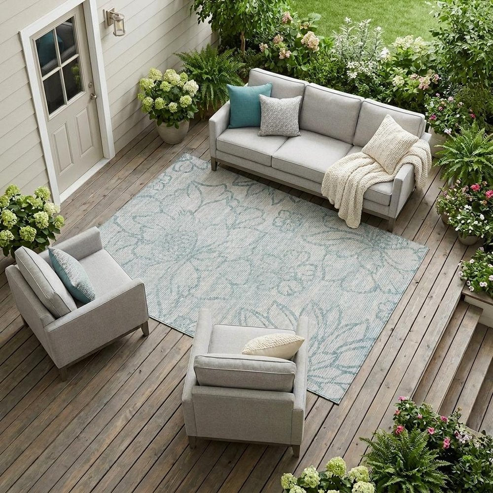 9' X 12' Silver And Gray Floral Washable Indoor Outdoor Area Rug HomeRoots