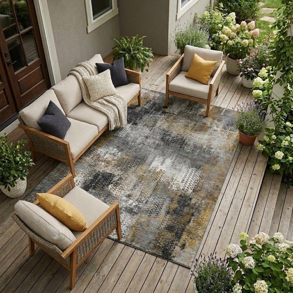 8' X 10' Gray And Graphite Abstract Washable Indoor Outdoor Area Rug HomeRoots