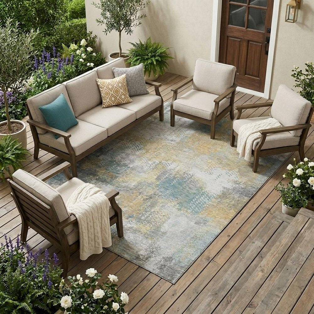 9' X 12' Silver And Gray Abstract Washable Indoor Outdoor Area Rug HomeRoots