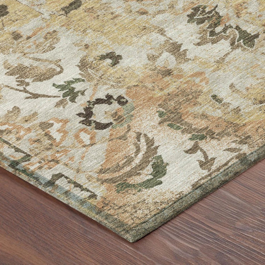 3' X 5' Copper And Orange Floral Washable Indoor Outdoor Area Rug