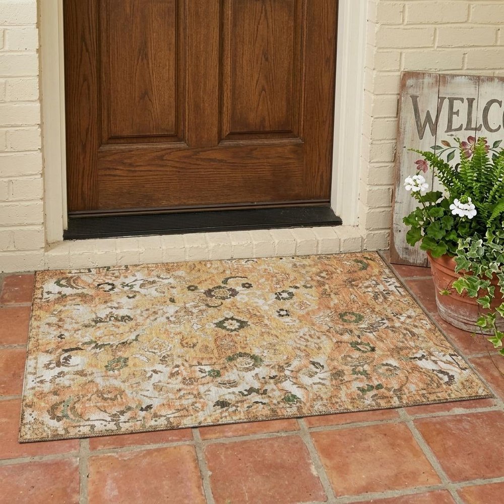 3' X 5' Copper And Orange Floral Washable Indoor Outdoor Area Rug HomeRoots