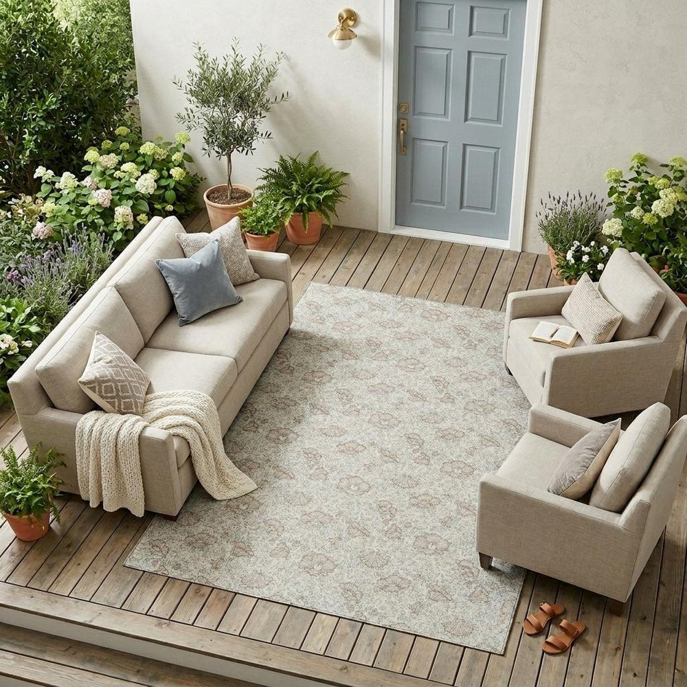 9' X 12' Ivory And Pearl Floral Washable Indoor Outdoor Area Rug HomeRoots
