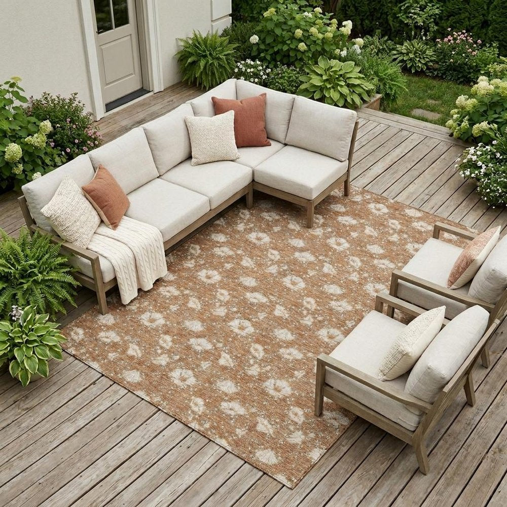 8' X 10' Rust And Orange Floral Washable Indoor Outdoor Area Rug HomeRoots