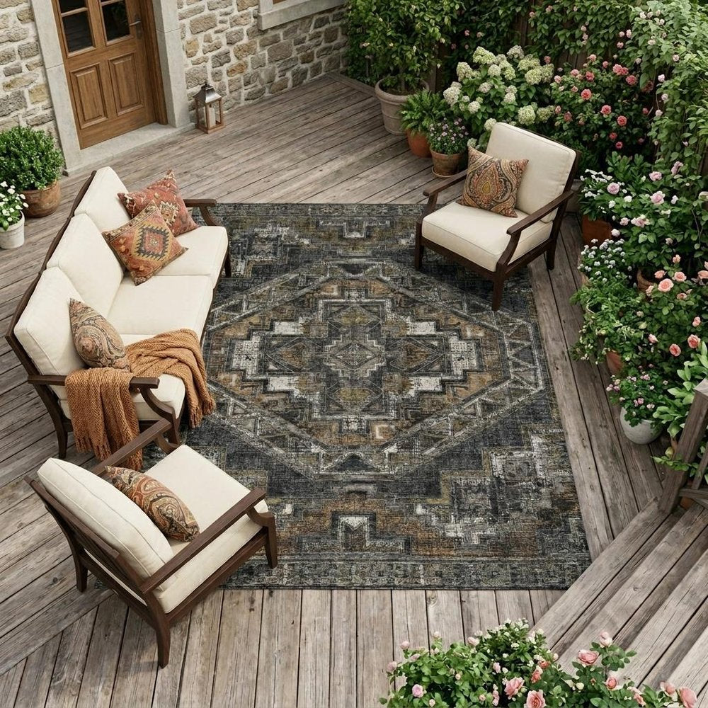 10' X 14' Black And Graphite Southwestern Washable Indoor Outdoor Area Rug HomeRoots