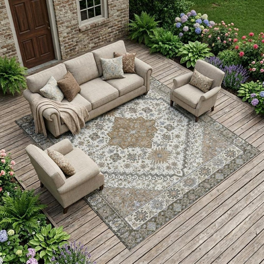 9' X 12' Pearl And Ivory Oriental Washable Indoor Outdoor Area Rug HomeRoots