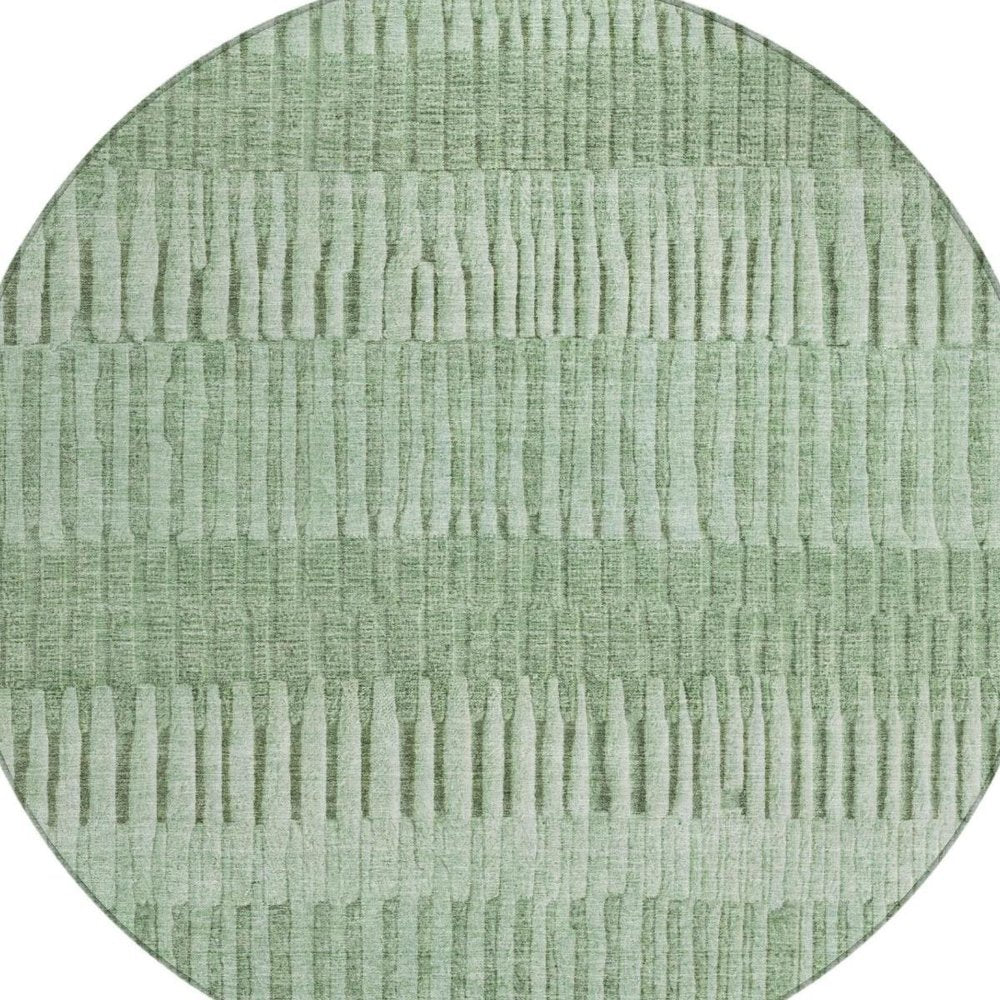 8' Green And Ivory Round Striped Washable Indoor Outdoor Area Rug