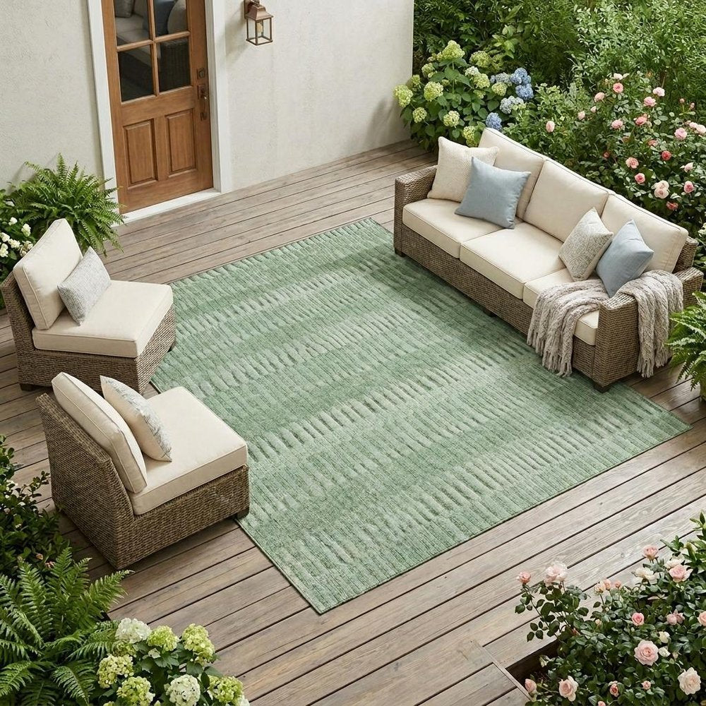 10' X 14' Green And Ivory Striped Washable Indoor Outdoor Area Rug HomeRoots