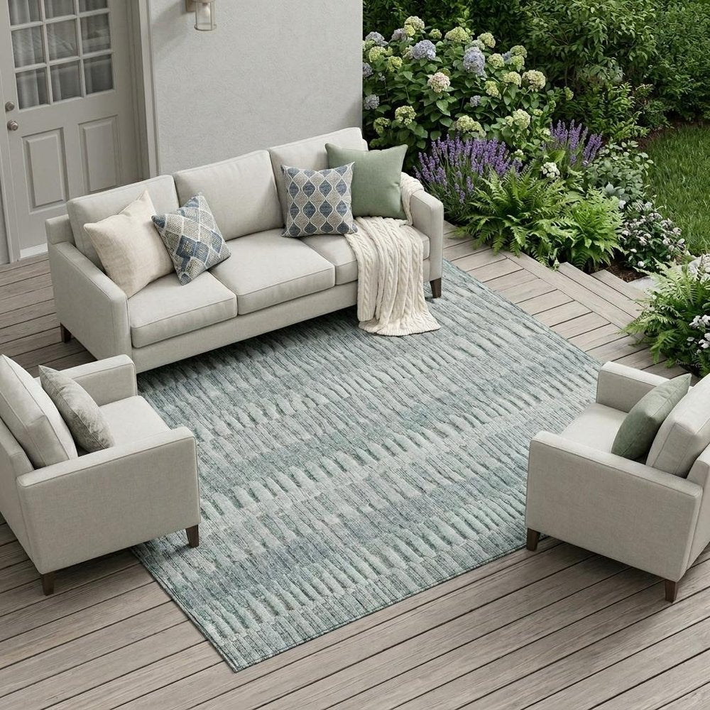 10' X 14' Aqua And Teal Blue Striped Washable Indoor Outdoor Area Rug HomeRoots