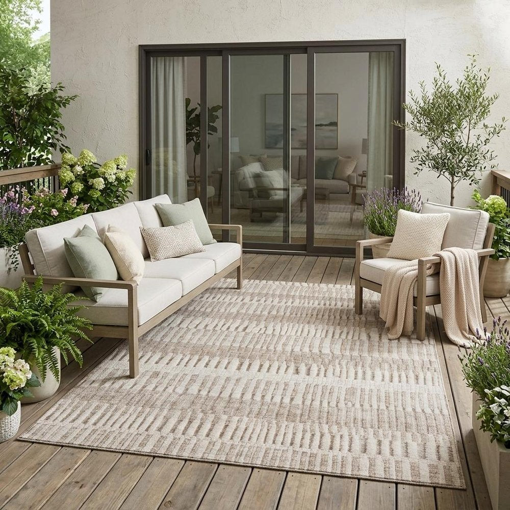 5' X 8' Beige And Brown Striped Washable Indoor Outdoor Area Rug HomeRoots
