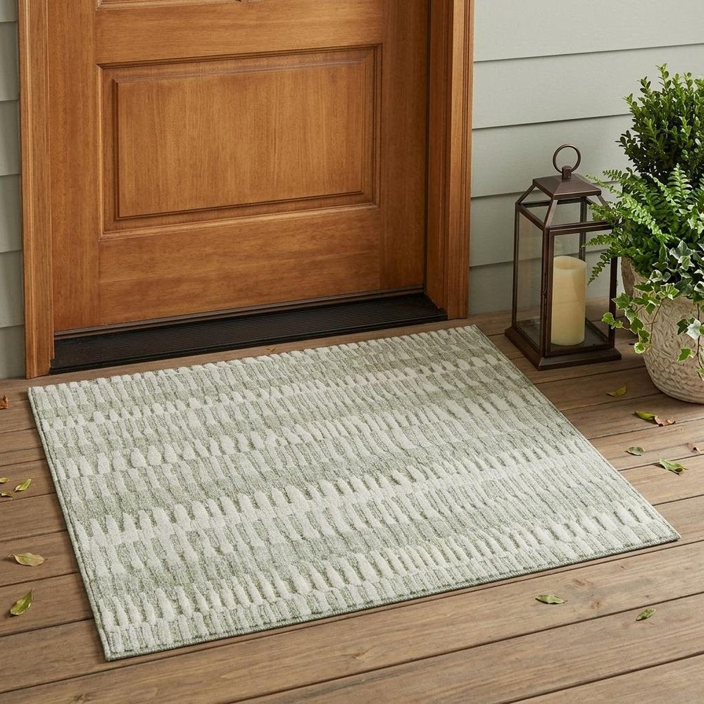 3' X 5' Sage And Green Striped Washable Indoor Outdoor Area Rug HomeRoots