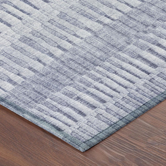 9' X 12' Sky Blue And Blue Striped Washable Indoor Outdoor Area Rug