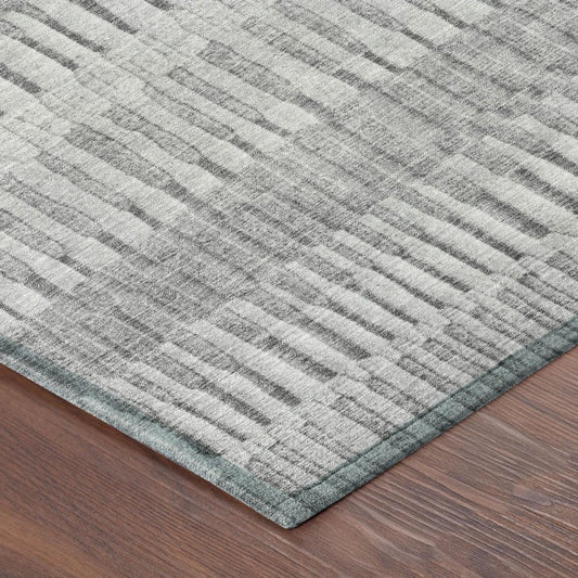 5' X 8' Silver And Gray Striped Washable Indoor Outdoor Area Rug