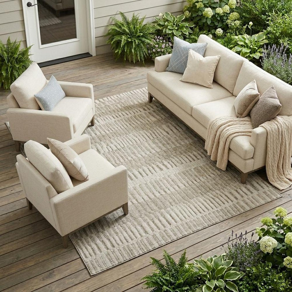 9' X 12' Taupe And Brown Striped Washable Indoor Outdoor Area Rug HomeRoots