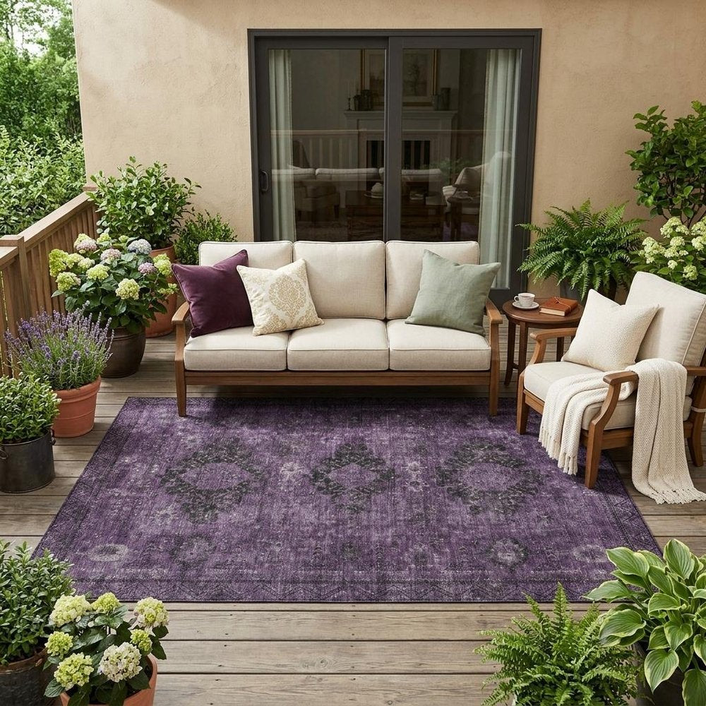 5' X 8' Plum And Purple Oriental Washable Indoor Outdoor Area Rug HomeRoots