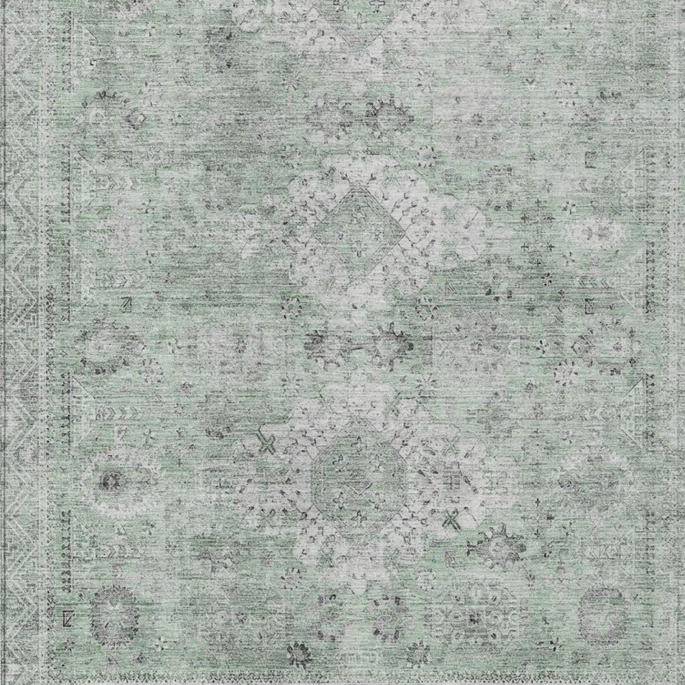 9' X 12' Mint Green And Green Oriental Washable Indoor Outdoor Area Rug