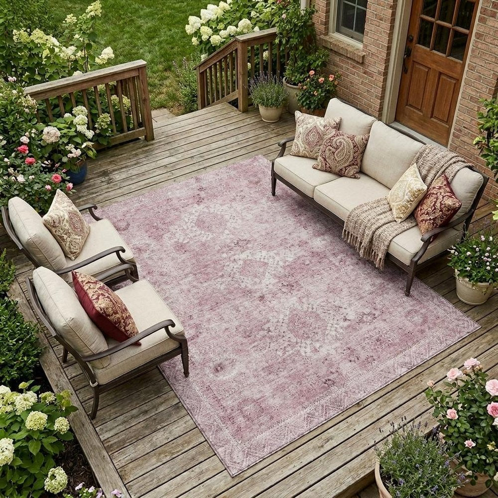 9' X 12' Pink And Blush Oriental Washable Indoor Outdoor Area Rug HomeRoots