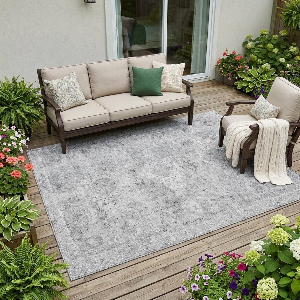 5' X 8' Silver And Gray Oriental Washable Indoor Outdoor Area Rug HomeRoots