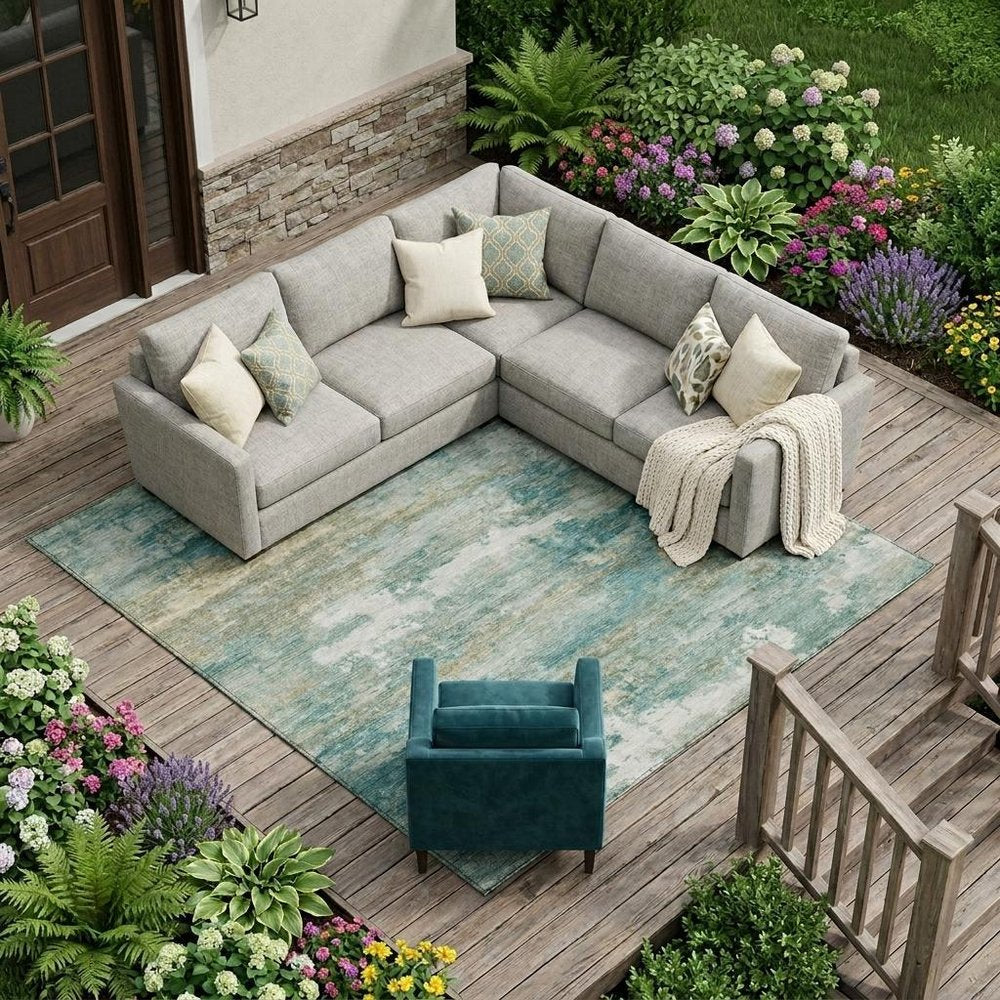 8' X 10' Aqua And Teal Blue Abstract Washable Indoor Outdoor Area Rug HomeRoots
