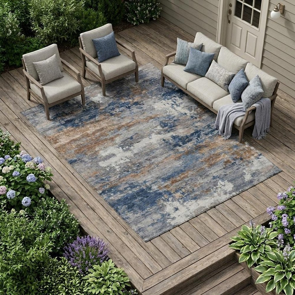 9' X 12' Blue And Graphite Abstract Washable Indoor Outdoor Area Rug HomeRoots