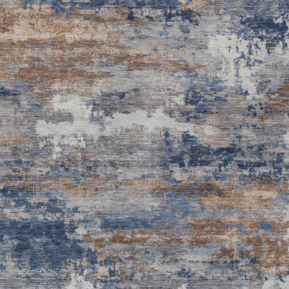 10' X 14' Blue And Graphite Abstract Washable Indoor Outdoor Area Rug