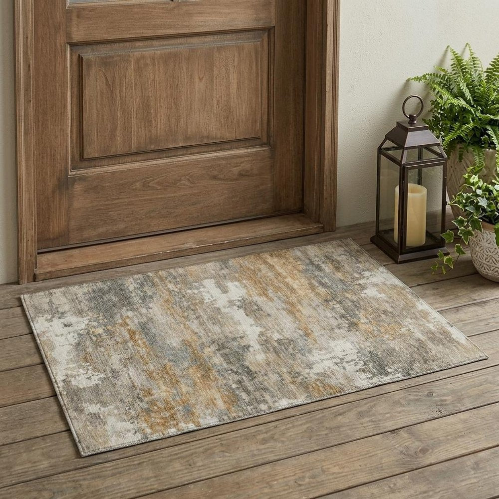 3' X 5' Khaki And Brown Abstract Washable Indoor Outdoor Area Rug HomeRoots